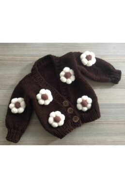 خرید مستقیم از ترکیه و ترندیول ژاکت کشی نوزاد دخترانه برند دکمه نقره ای Handmade با کد Kahvecrop