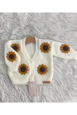 خرید مستقیم از ترکیه و ترندیول ژاکت کشی نوزاد دخترانه برند دکمه نقره ای Aysha Concept با کد Ayciceği01